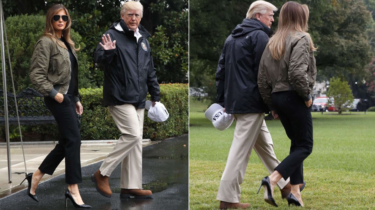 PHOTOS Mela­nia Trump : ses stilet­tos pour aller voir les sinis­trés de l’ou­ra­gan Harvey font rire Inter­net